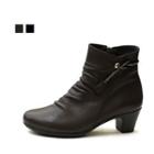 Rhinestone-strap Shirred Ankle Boots