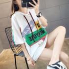 Short-sleeve Hooded Lettering Print T-shirt
