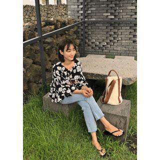 Round-neck Floral Print A-line Top
