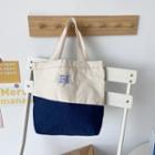Applique Two-tone Tote Bag Off-white & Blue - One Size