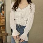 Long-sleeve Frill Trim Cropped Blouse