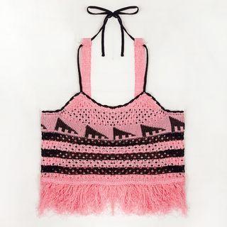 Fringed Trim Knit Cropped Camisole Top