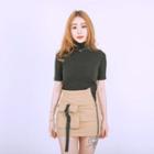 Buckled Pocket Zip-front Mini Skirt