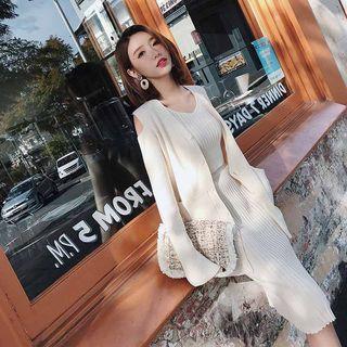 Set: Cold Shoulder Cardigan / Knit Tank Top / Skirt