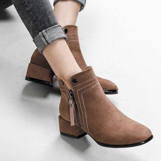 Fabric Block Heel Short Boots