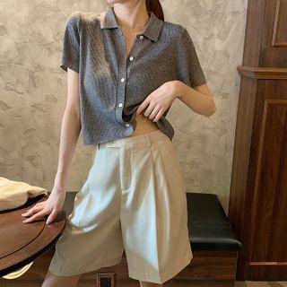 Collared Short-sleeve Knit Top / Wide-leg Shorts