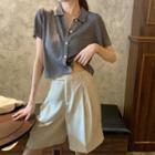 Collared Short-sleeve Knit Top / Wide-leg Shorts