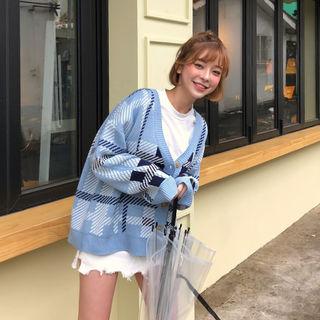 Over-fit Bold-check Cardigan