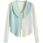 Long-sleeve Knit Top Light Blue & White - One Size