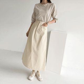 Zip-fly Long A-line Skirt