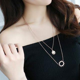 Alloy Smiley & Sun Pendant Layered Necklace