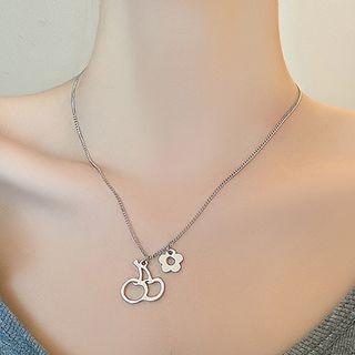 Flower Cherry Pendant Alloy Choker Choker - Silver - One Size