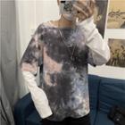 Mock Two-piece Long-sleeve Tie-dyed T-shirt