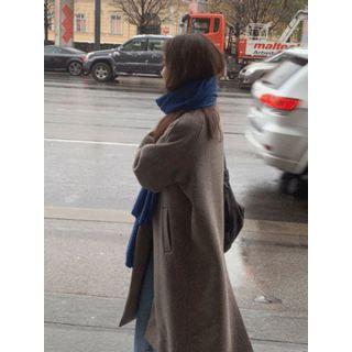 Hidden-button Herringbone Wool Blend Coat One Size