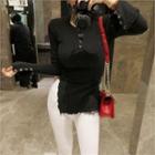 Long Sleeve Slit-side Snap-button Henley