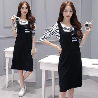 Set: Striped Long Sleeve T-shirt + Pinafore Dress