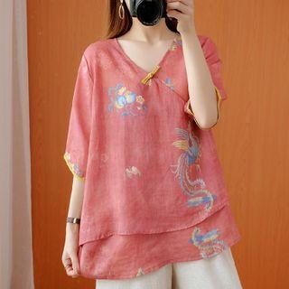 Traditional Chinese Elbow-sleeve Print Top