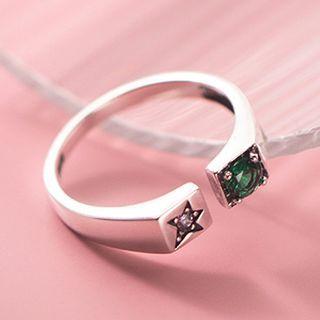 Star Rhinestone Sterling Silver Open Ring 1 Pc - Silver - One Size