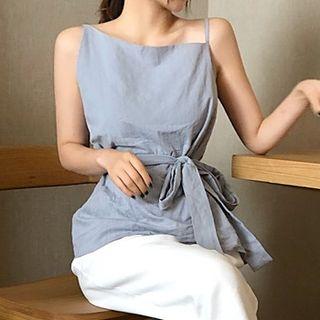 Asymmetrical Camisole Top With Sash / Wide-leg Pants
