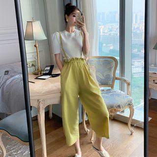 Plain Frilled Jumper Wide-leg Pants Yellow - Pants - One Size