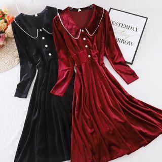 Peter Pan Collar Long-sleeve Velvet Dress