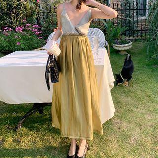 Spaghetti Strap Two-tone Midi A-line Dress