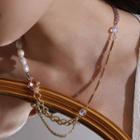 Freshwater Pearl Necklace Necklace - Pink & Gold - One Size