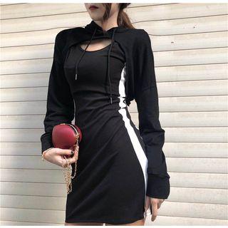 Color-block Sheath Tank Dress Black - One Size