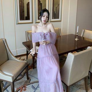 Off-shoulder Bow Midi Corset Dress