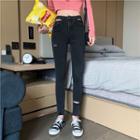 High-waist Slim-fit Distressed Jeans