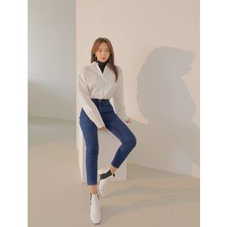Inset High-neck Open-placket Shirt