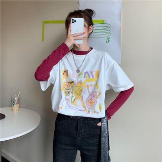 Long-sleeve Plain Top / Short-sleeve Printed T-shirt