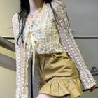 Long-sleeve Lace Top / Spaghetti Strap Top / Mini A-line Skirt