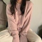 Round Neck Cable Knit Cardigan Pink - One Size