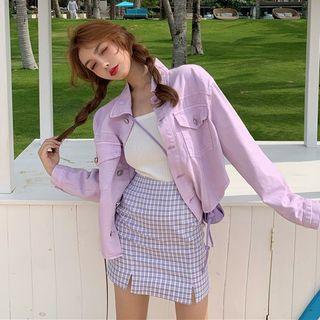 Chest Pocket Denim Jacket Purple - One Size