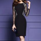 Lace Panel Long-sleeve Bodycon Dress