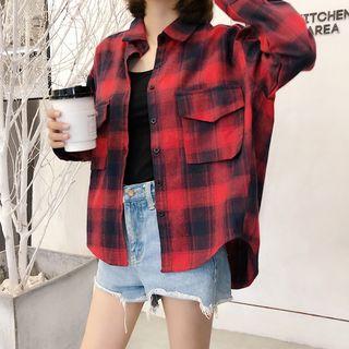 Tie-hem Plaid Shirt