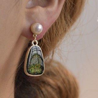 Faux Pearl Glaze Dangle Earring A841 - 1 Pair - Glitter Black - One Size