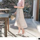 Printed Elastic-waist Chiffon Midi Skirt
