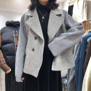 Knit Panel Double Breasted Coat