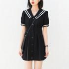 Short-sleeve Sailor-collar Button-up Mini Dress / Midi Dress