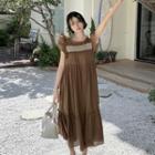 Sleeveless Ruffe Midi Smock Dress