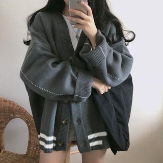 V-neck Color-block Knit Cardigan