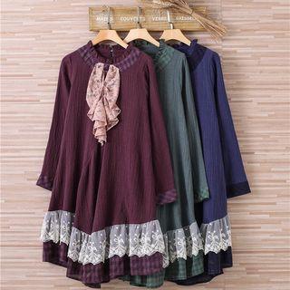 Long-sleeve Paneled Frilled-trim Dress