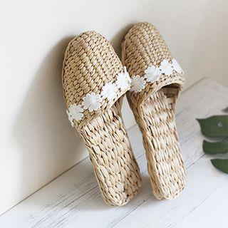 Lace-trim Rattan Slippers