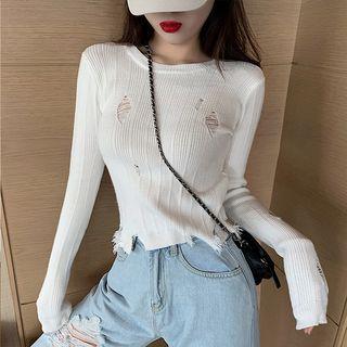 Distressed Crop Knit Top