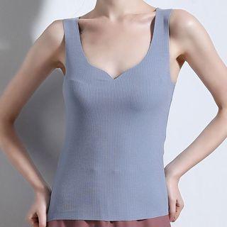 Plain V-neck Ribbed Knit Tank Top