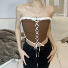 Lace Up Fluffy Trim Tube Top