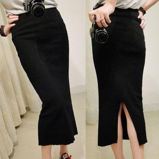 Rib-knit Midi Sheath Skirt