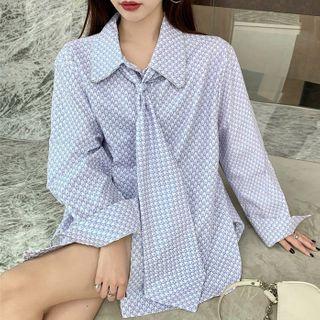 Patterned Tie-neck Shirt As Shown In Figure - One Size